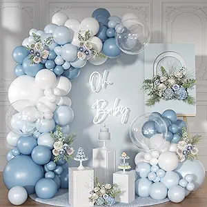 Dusty Blue Balloon Arch Kit 126 Pcs Light Blue and White Balloon Arch Garland Kit Include Macaron Balloons for Wedding Birthday Baby Shower Gender Reveal Bridal Decorations