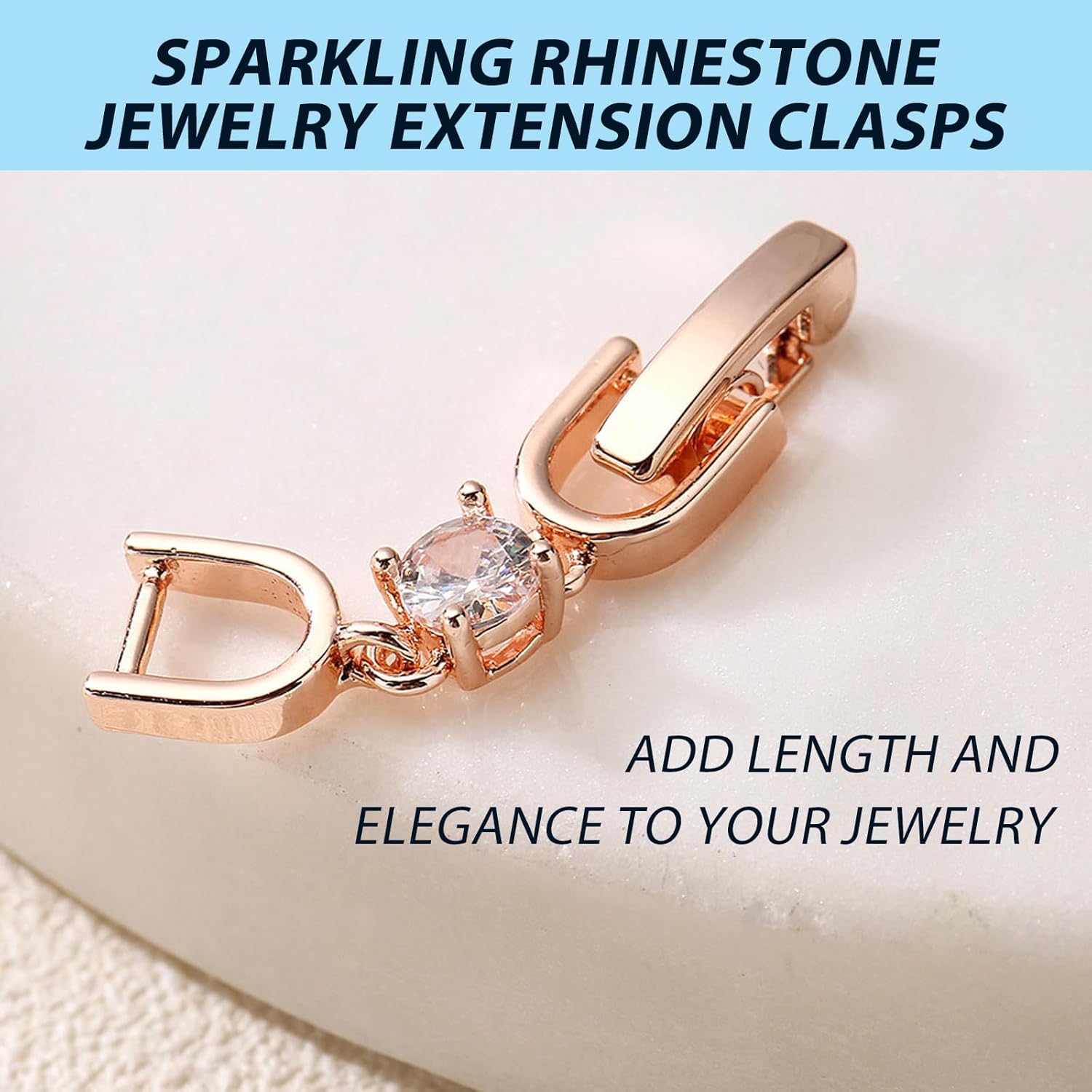 3pcs Necklace Bracelet Extenders - Gold/Silver/Rose Gold Plated Crystal Rhinestone Foldover Clasp Set - Jewelry Making Extensions - Image 3