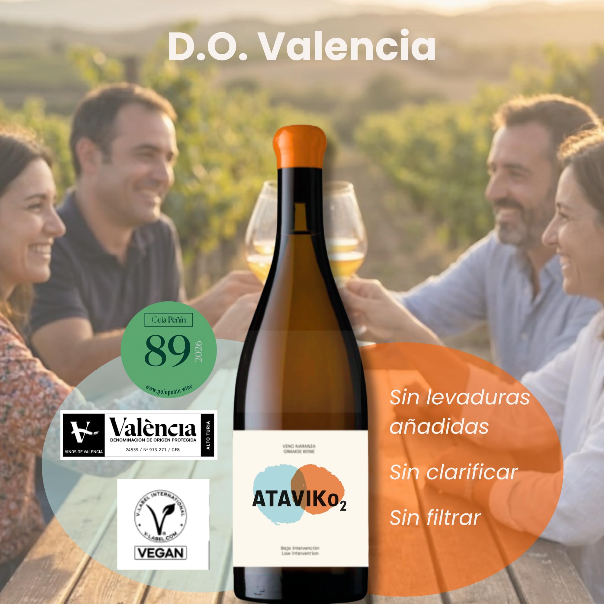 Vino Naranja, Uva Blanca Garnacha, Macabeo (Viura), Sumoll, Merseguera, Vino Seco, Aroma Afrutado [PACK 2] Pescado Carne Marisco Queso, Crianza Ánfora Damajuana, Eco, ATÁVIKO2 2023 + HOLÍSTIKO2 2024