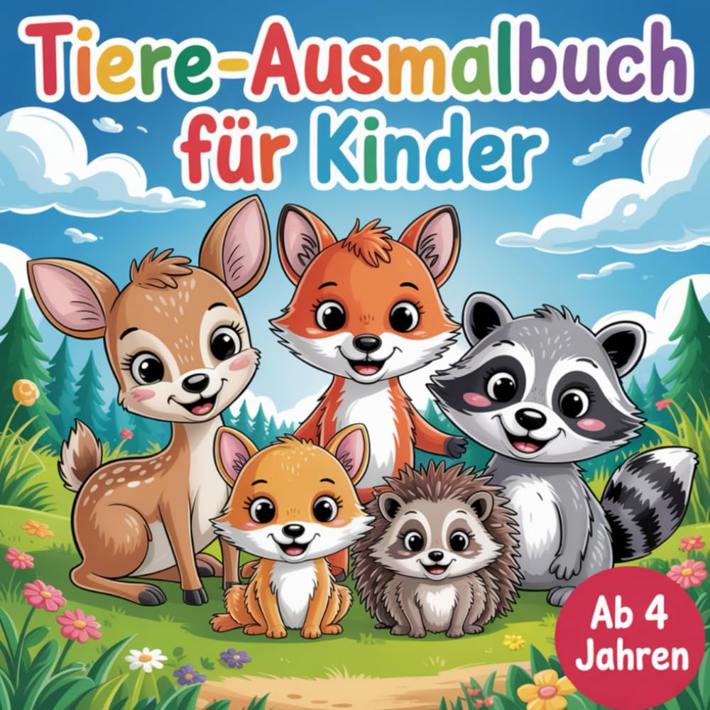 Tiere Ausmalbuch für Kinder ab 4 Jahren: 50 liebevoll gezeichnete Tierbilder zum Ausmalen