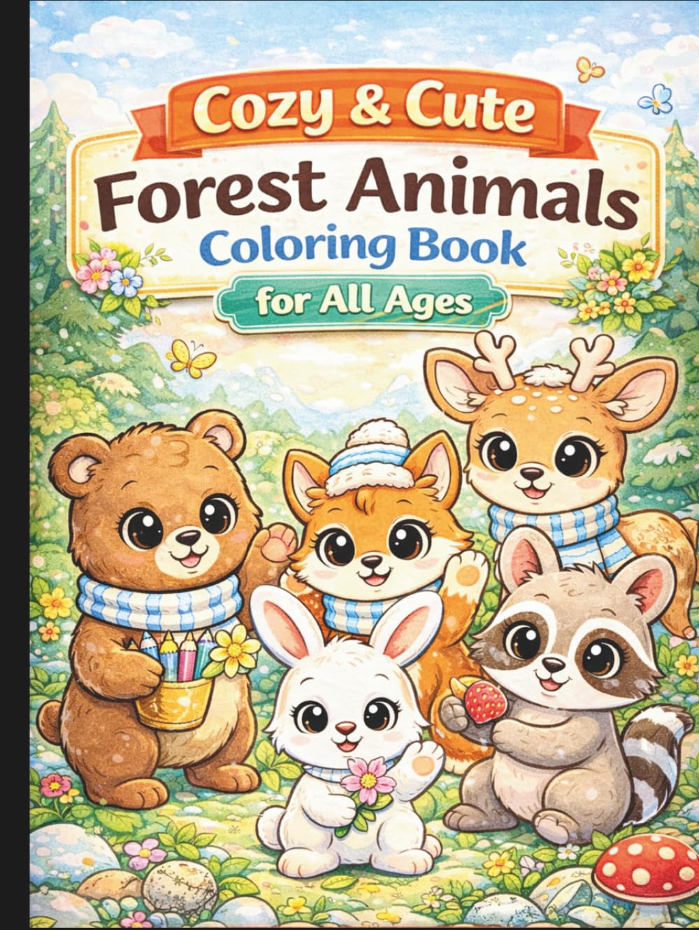 Cozy & Cute Forest Animals Coloring Book for All Ages: Bold and Easy Relaxing Designs for Kids, Teens and Adults: 50 Adorable Woodland Animal Pages ... Relief, Creativity and Mindful Coloring