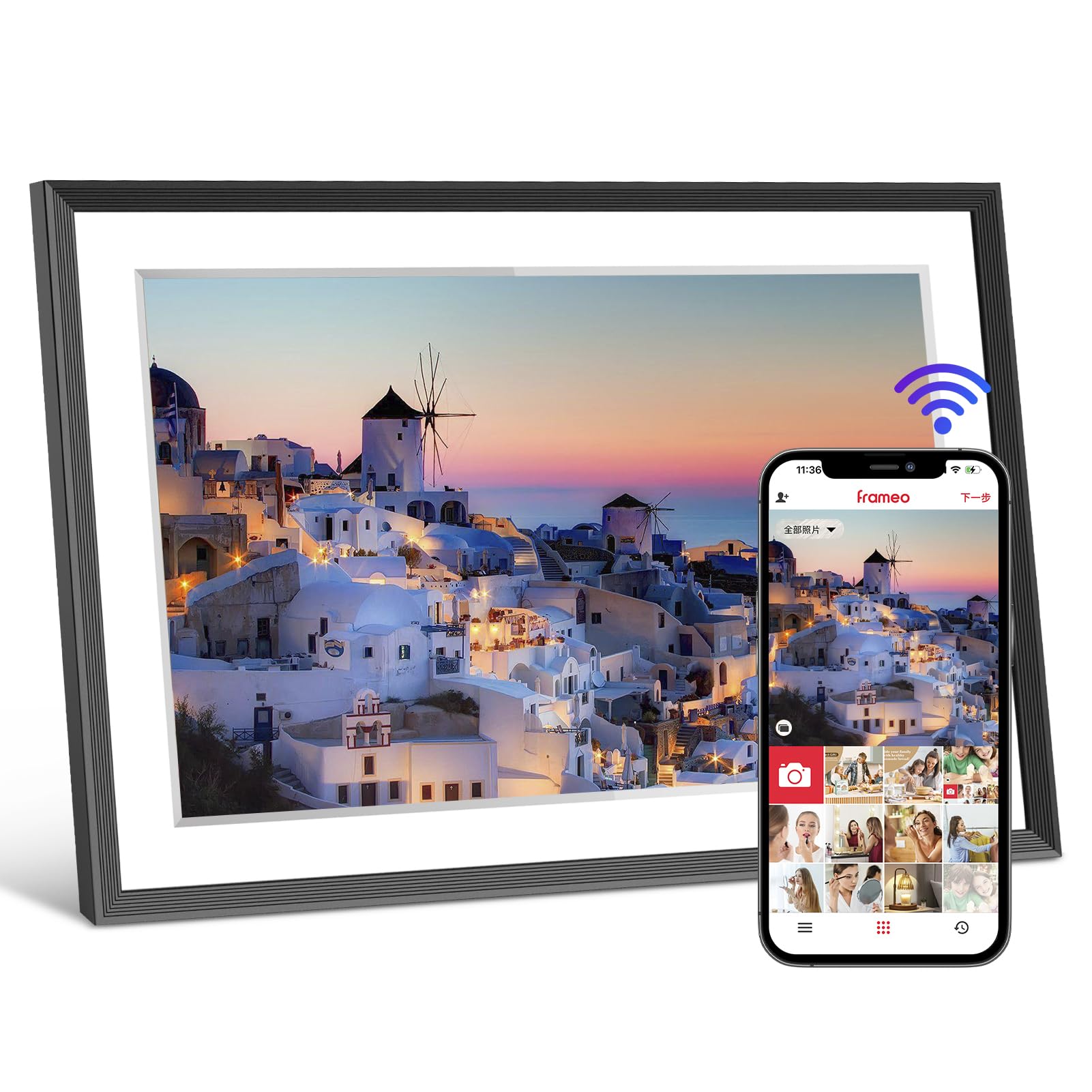Cadre Photo numérique Intelligent Wi-FI FRAMEO 10,1 Pouces 32 Go, écran Tactile IPS LCD 1280x800, Rotation Automatique Portrait/Paysage, Partage instantané de Moments Via l'application Frameo Noir