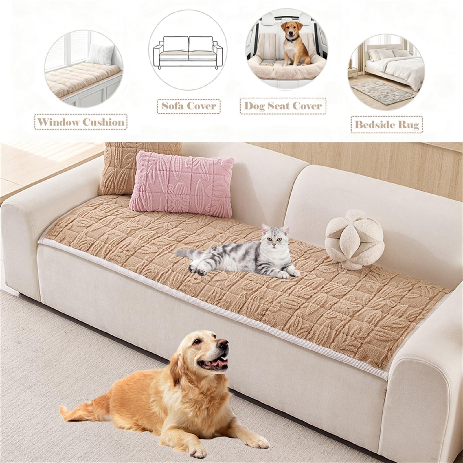 YUEZHONG Copridivano in Peluche for Animali Domestici, Copridivano Antiscivolo Sfocato for 1/2/3 Cuscino, Topper for Divano Morbido Imbottito Adatto agli Animali Domestici(Coffee,70x180cm/28x71in)