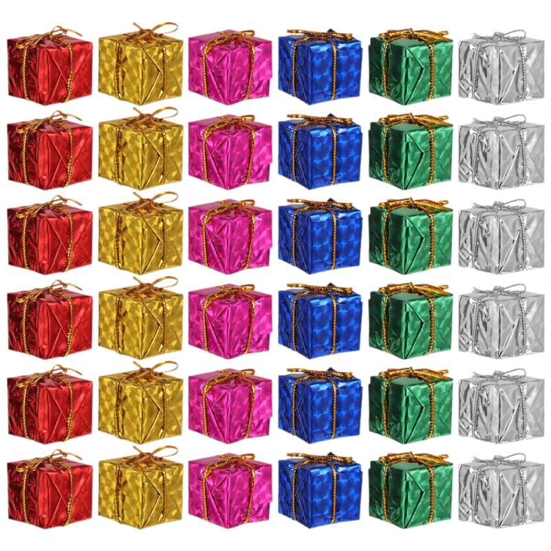 ABOOFAN 36Pcs Mini Christmas Tree Ornaments Foil Wrapped Boxes with Foam Core for Xmas Decorations and Party Hanging Baubles