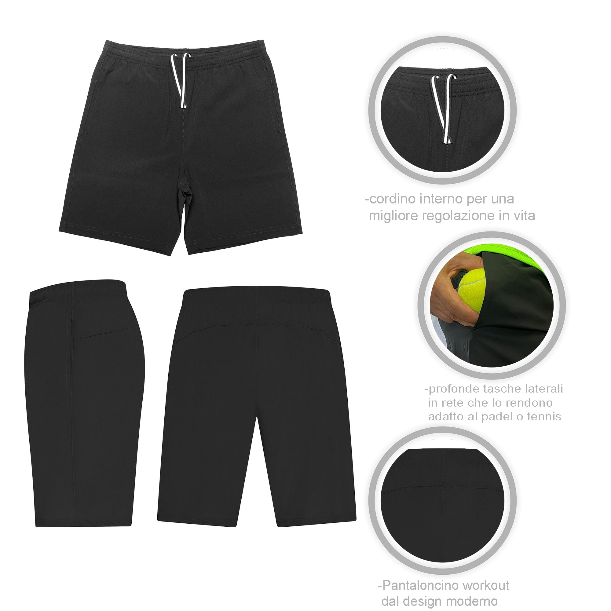 Completo Padel Uomo Personalizzabile Traspirante composto da Maglia e Pantaloncini Con Tasche, Abbigliamento Padel Made In Italy