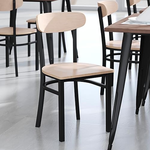 Miniatura 101 de Flash Furniture Wright - Silla de comedor de grado comercial, asiento de madera maciza con acabado de nogal y respaldo de boomerang, 500 libras de
