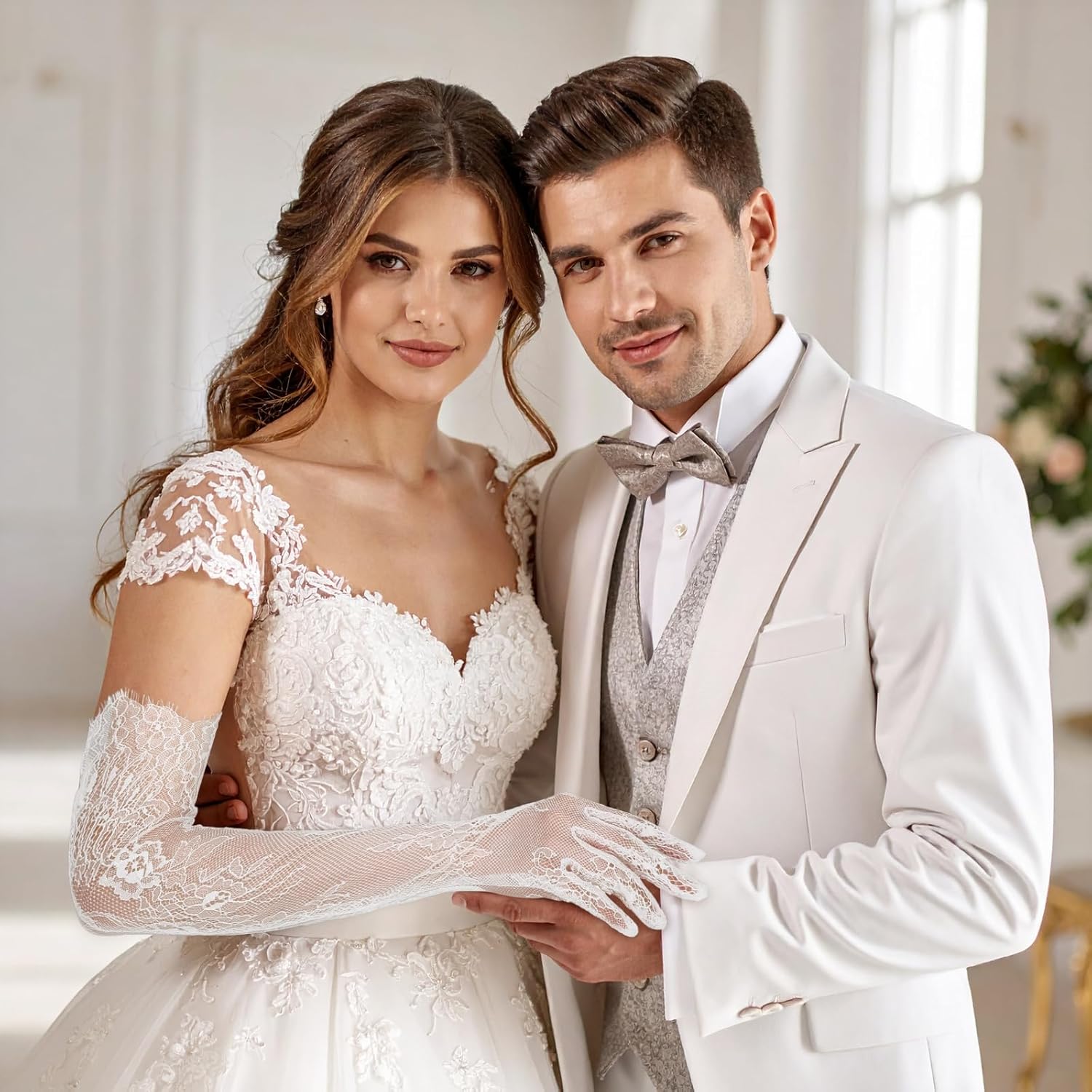 White Lace Gloves, Elegant Long Lace Gloves Women, Floral Mesh Tea Party Glove for Bridal Wedding Engagement Cocktail Cosplay Halloween Accessories (small size) - Image 7