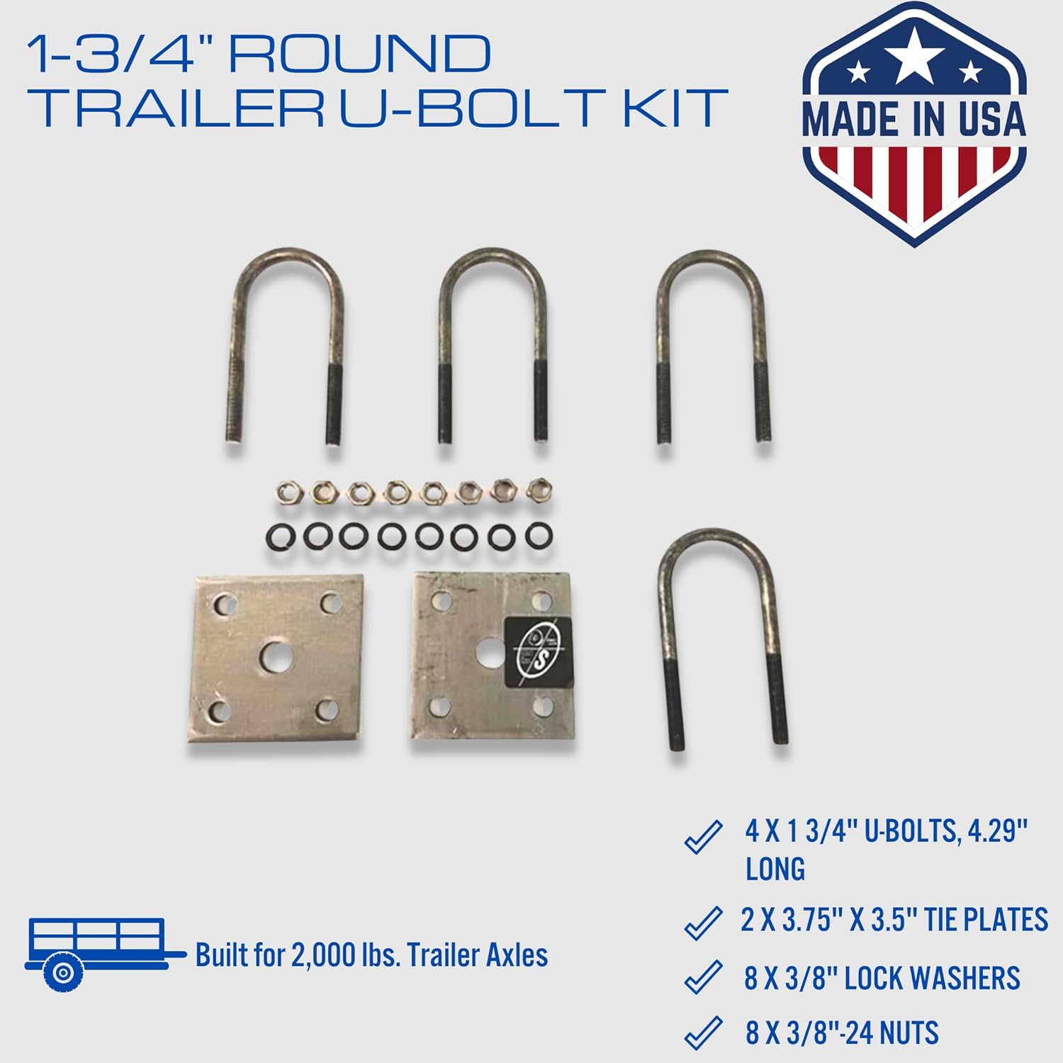 SOUTHWEST WHEEL USA Made 2,000 lbs. Trailer Axle Suspension Kit Incl. Leaf Springs, Hanger & U-Bolt kit