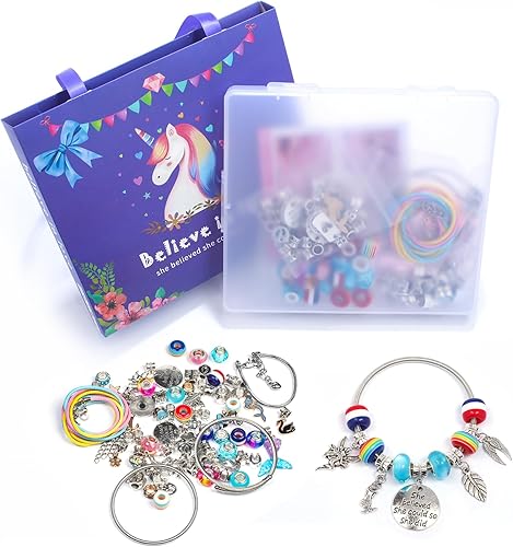 Miniatura 6 de ZQFTZQ Kit de fabricación de pulseras con dijes para manualidades, incluye cuentas, cadenas de serpiente, pulsera de cuentas, unicornio, sirena,