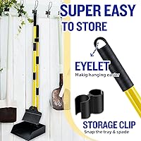 Vista 7 de Cuchara para excrementos de perro, juego de bandeja y pala para excrementos de perros, cuchara para excrementos de metal con mango largo ajustable