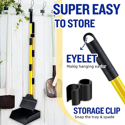 Miniatura 7 de Cuchara para excrementos de perro, juego de bandeja y pala para excrementos de perros, cuchara para excrementos de metal con mango largo ajustable