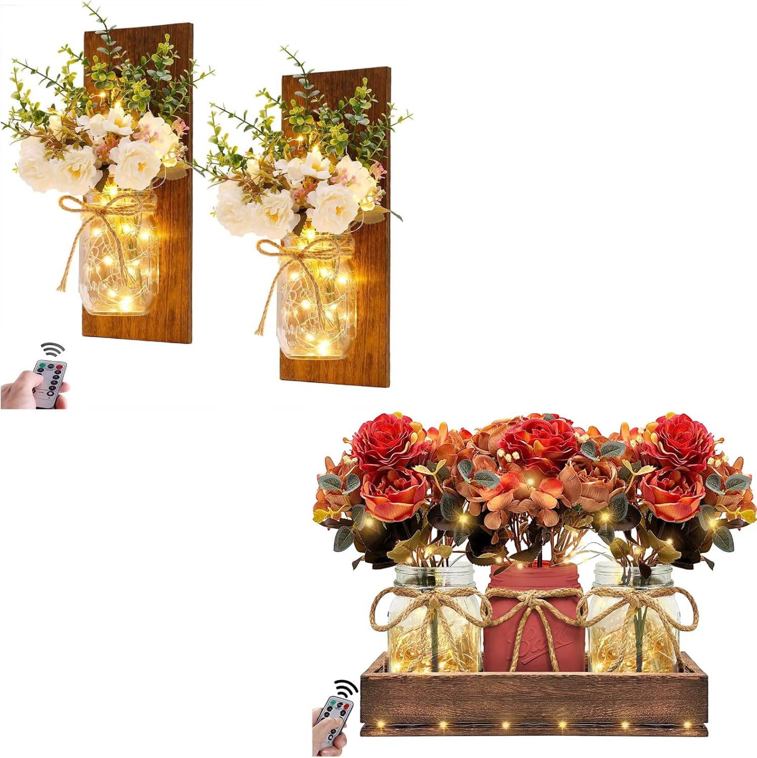 Homecor Rustic Wall Sconces Mason Jar Sconce + Easter Centerpiece Table Decorations for Dining Room