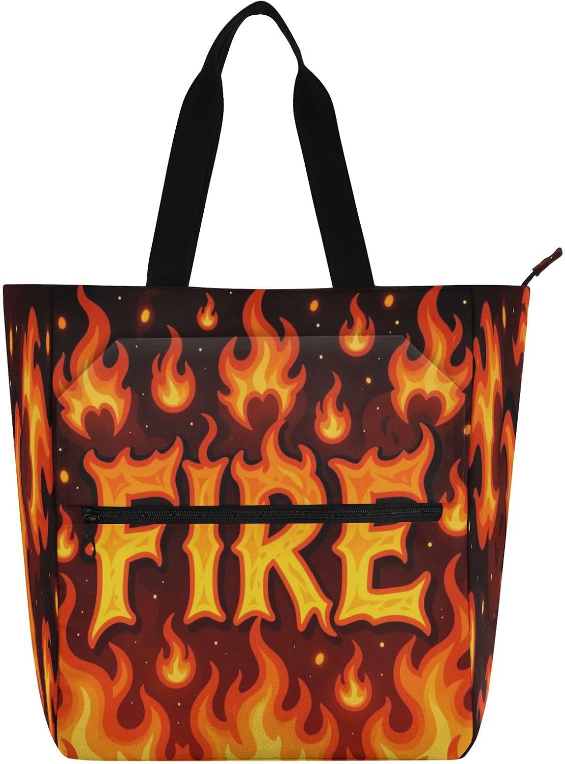 decorative Books Totes Book Bagfor Kids Adults Fire Flamefür Large Library Book Bag Handbag with Zipper Pockets for School Shopping Travel