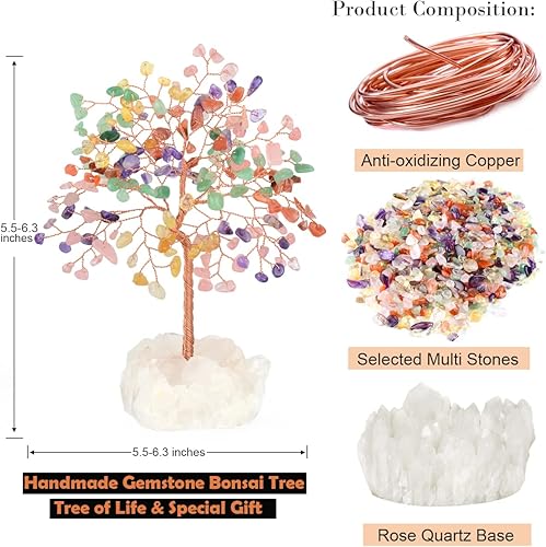 Miniatura 3 de Árbol de la vida con piedras preciosas de cristal, base de racimo de cuarzo, árbol de dinero bonsái, decoración de Feng Shui, cristales curativos de