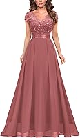 MIUSOL Women's Elegant V-Neck Cap Sleeve Sequined Floral Lace Maxi Dress for Formal Parties & Weddings