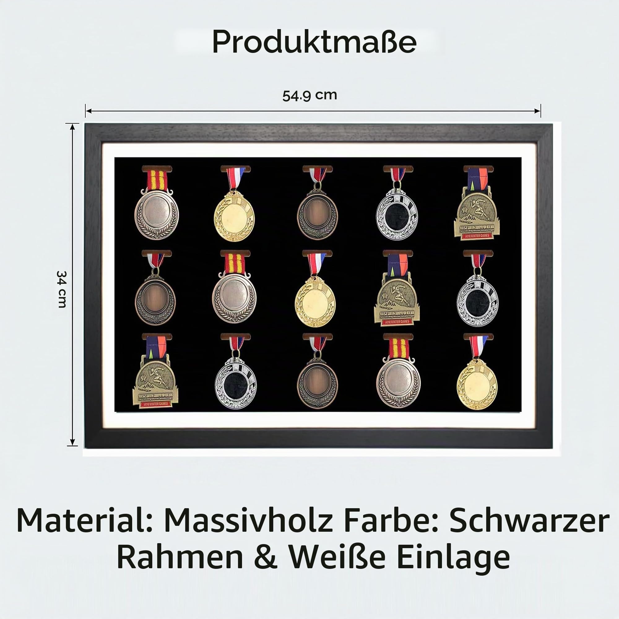 Große Medaille Display Shadow Box, 15 Medaillen Vitrine Medaille Display Rahmen Perfekte Medaille Display für Kriegsmilitär, Läufer, Marathon, Fußball, Gymnastik & alle Sportarten (Schwarz)