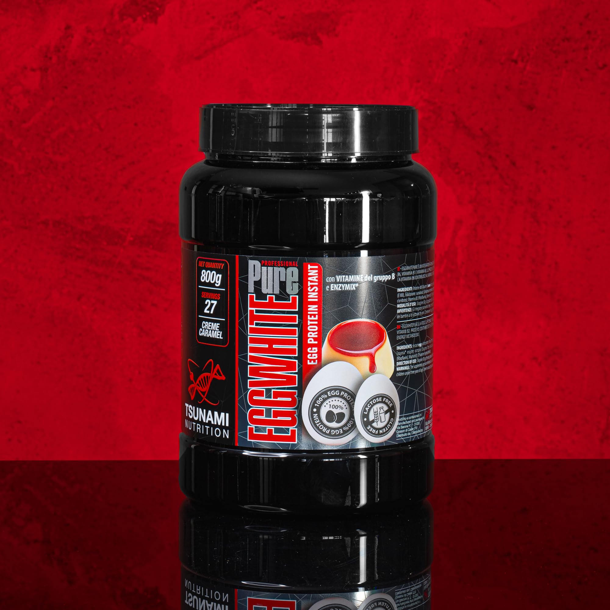 Tsunami Nutrition Egg White Pure Professional, Proteine dell'Albume d'Uovo, Cacao/Crème Caramel, 800g, 27 Porzioni, Senza Glutine, Senza Lattosio, Per Sviluppo Massa Muscolare (800g, Creme caramel)