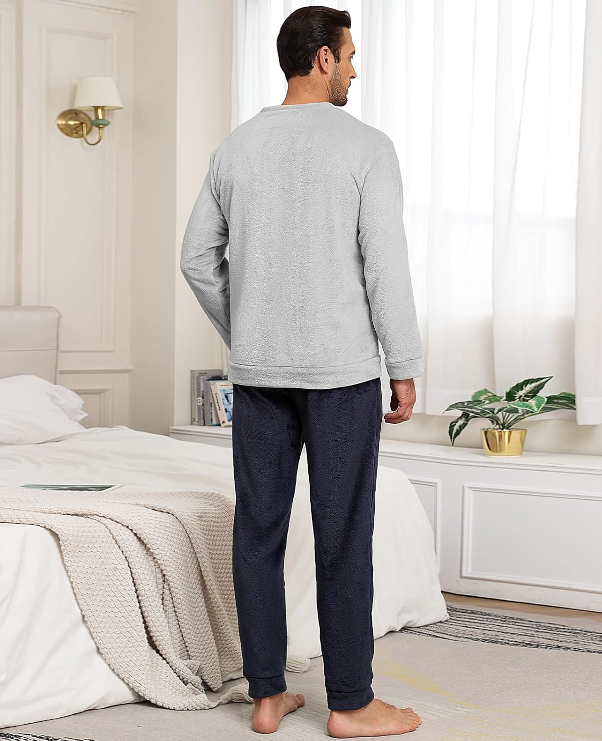 Mens Pajama Sets Fleece Pjs Winter Warm Lounge Sleepwear Soft Comfy Pajamas for Men - Image 4