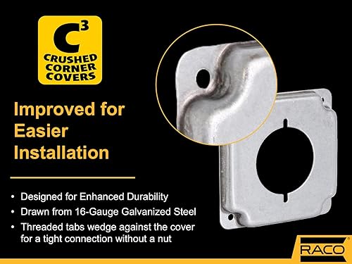 Vista 50 de Hubbell-Raco 902C 1 receptáculo dúplex de 4 pulgadas, cubierta cuadrada de trabajo expuesta, color plateado