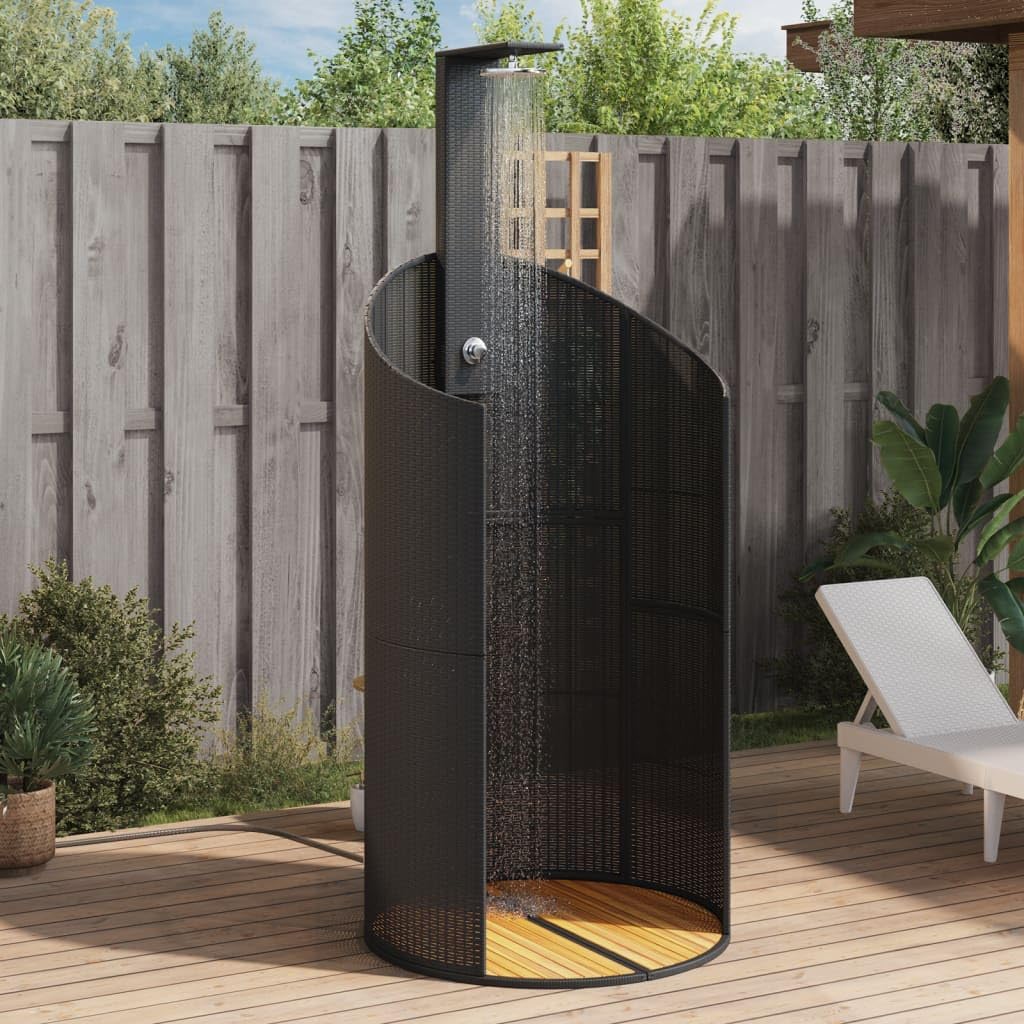 Black PE Rattan Outdoor Shower, Large Twisty Portable Spa Shower for Home, Durable Weather-Resistant Designed Outside Unit for Garden & Poolside Living Space