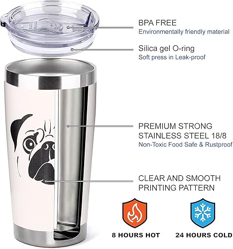 Miniatura 4 de WONGS BEDDING Regalos divertidos para los amantes de los perros, vaso de carlino de 20 onzas, regalos divertidos de bulldog para papá, mamá, amigos,