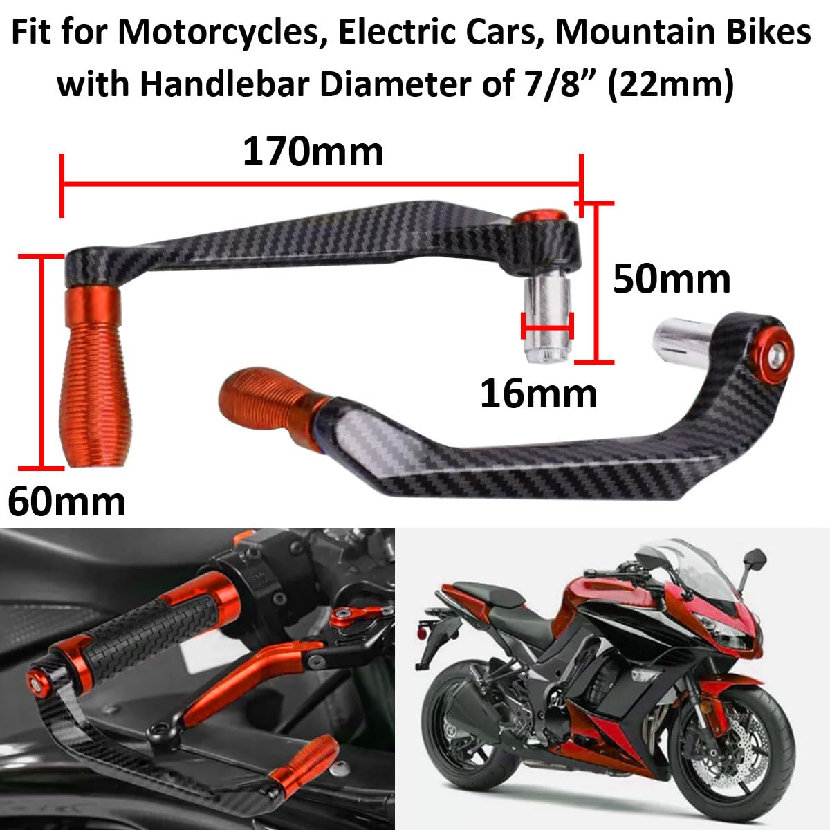 Paraleve Moto 7/8 pollici Protezione per Manubrio Leva Freno Frizione 22mm Paramani per Moto Protezione Leva Freno per Moto Protezione Frizione Freno Moto Arancione
