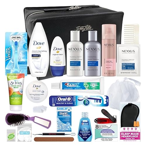 Convenience Kits International Women’s Super Premium 25 PC Travel Kit Featuring: Ensemble of Nexxus Travel-Size Hair Care and Body Products in Large Leather Toiletry Bag (824)