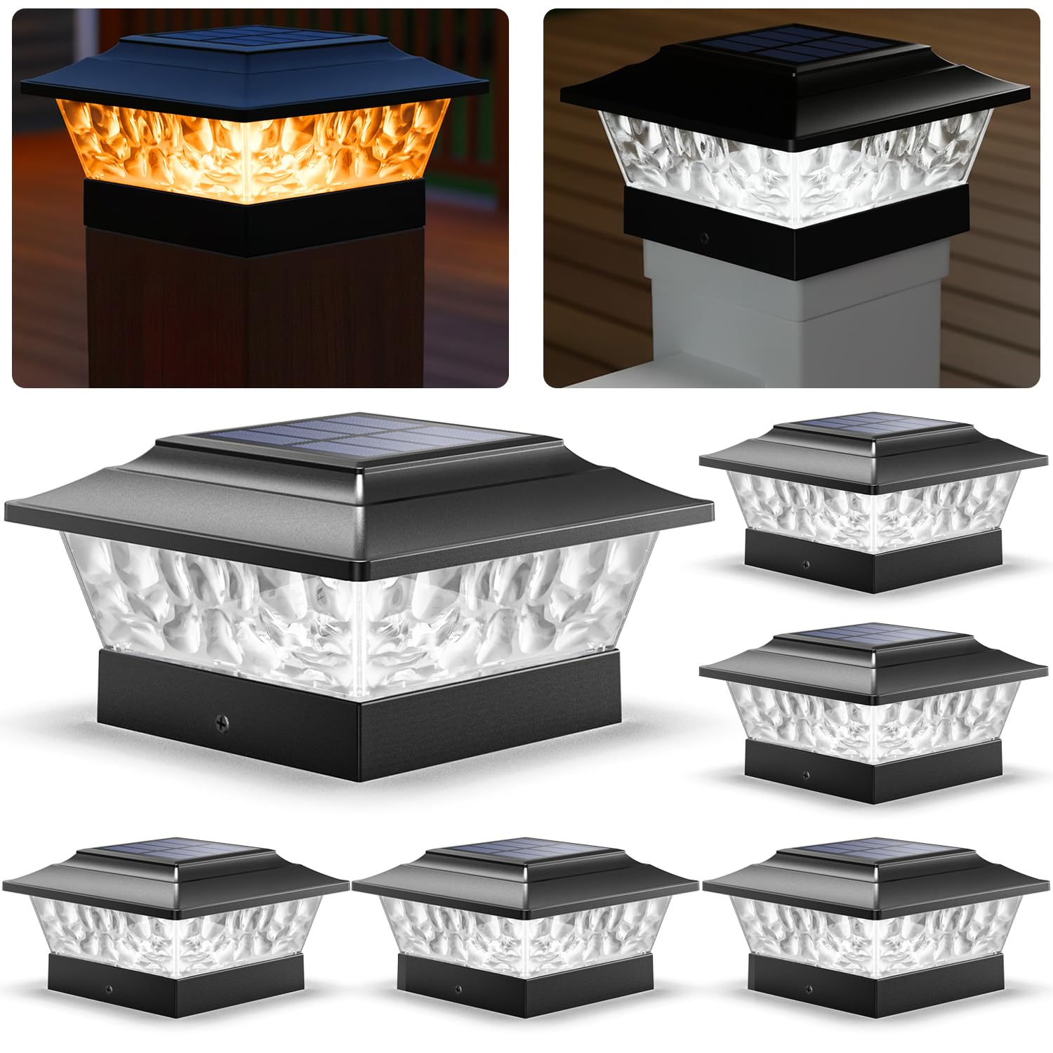 Siedinlar 4x4 Solar Post Lights Outdoor, 0121, Black 6 Pack