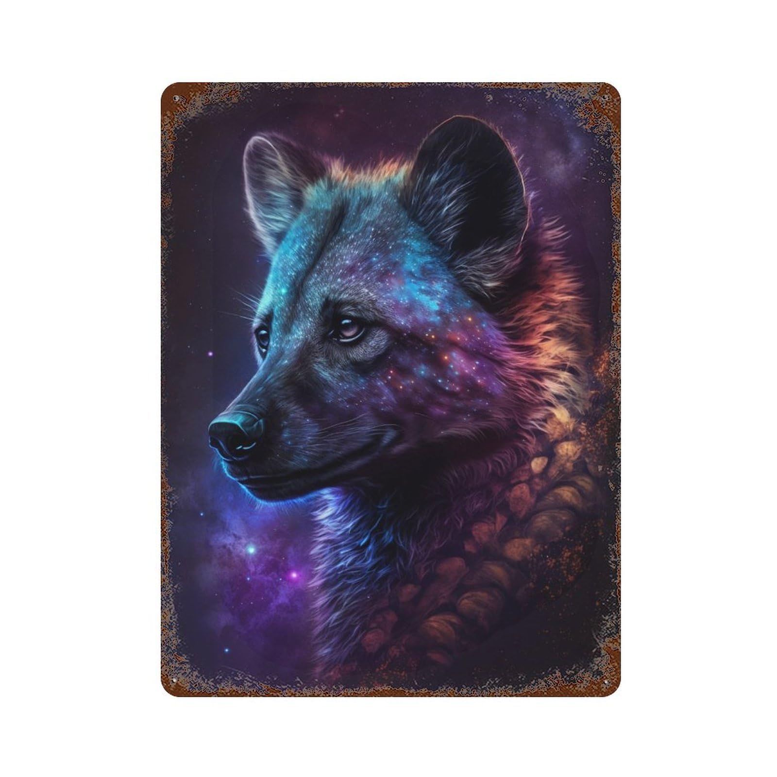 Cosmic Wolf Art Print-7 Distressed Metal Wall Sign 15.7"x11.8", Ideal for Patio, Garden Room And Bar Decor