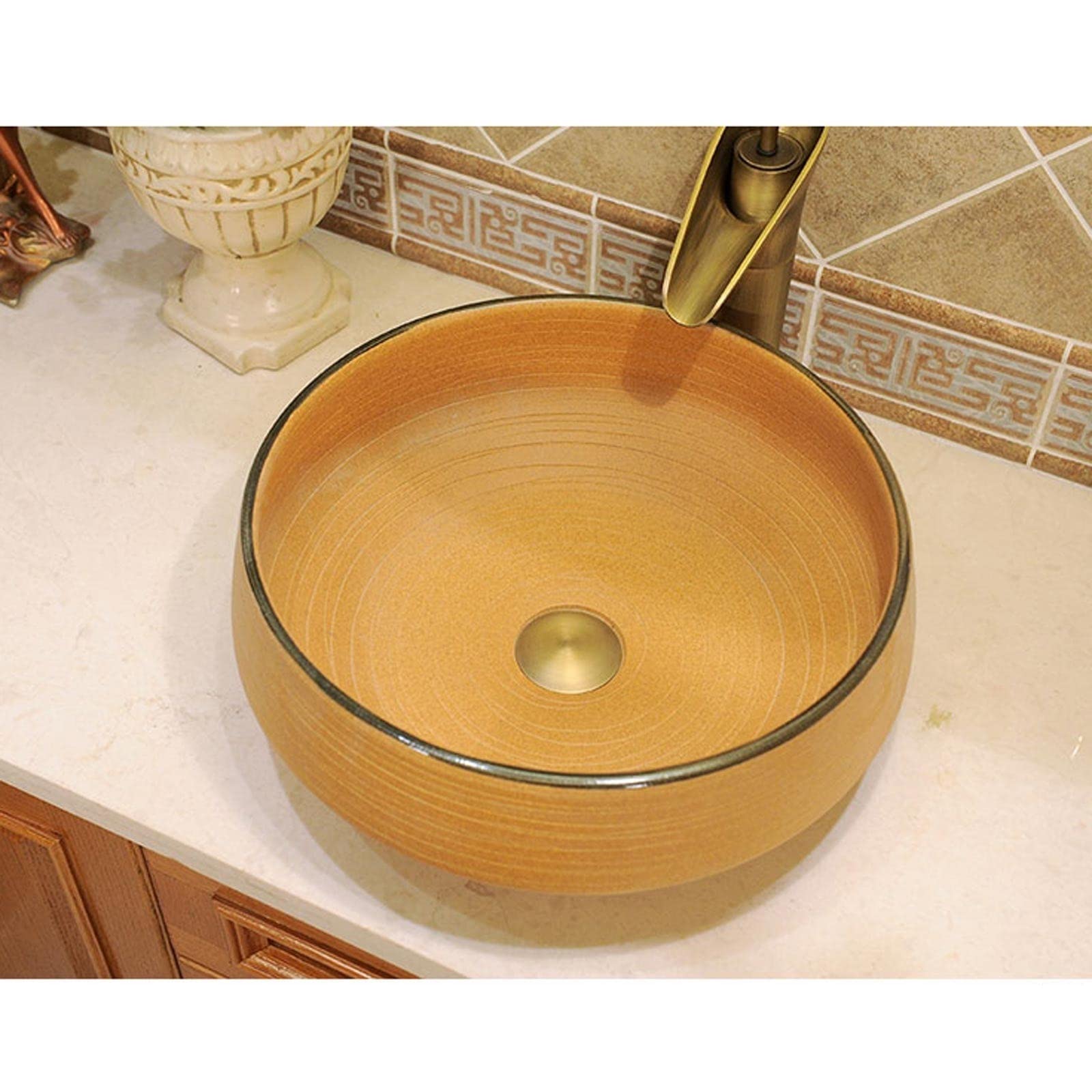 Umywalka Łazienkowa, Okrągła Ceramiczna Umywalka Łazienkowa Nablatowa, Umywalka Porcelanowa Nablatowa, Umywalka Artystyczna, Umywalki Łazienkowe Nablatowe,A