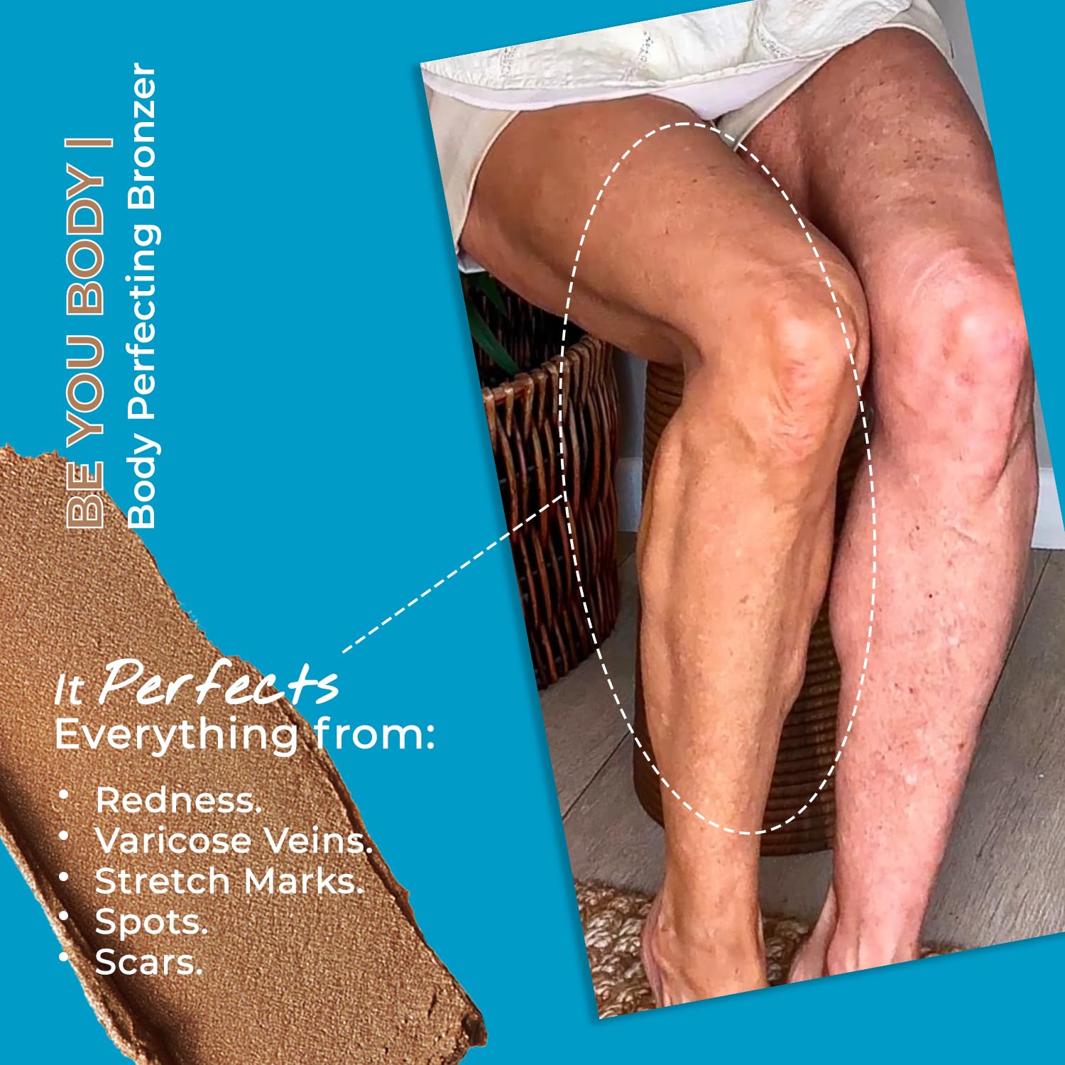 BE YOU BODY | Body Leg Perfecting Bronzer | Instant Healthy Waterproof Wash Off Radiant, Sun Free Natural Looking Transfer & Sweat Resistant Glowing Tan | No Orange Skin, No Stink, No Streak.