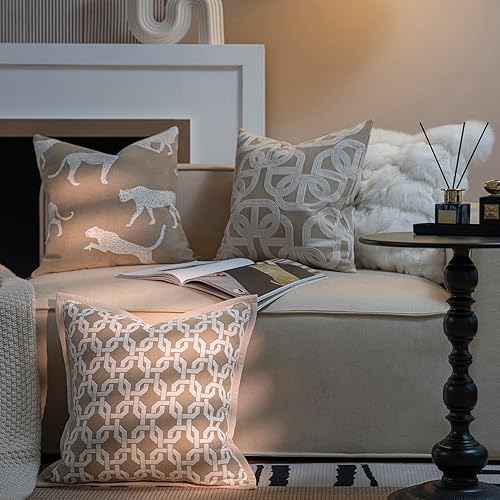 Miniatura 6 de Funda de cojín de 20 x 20 pulgadas, diseño de herradura de nariz de cerdo, bordado jacquard de chenilla, estilo moderno, de lujo, para sala de estar