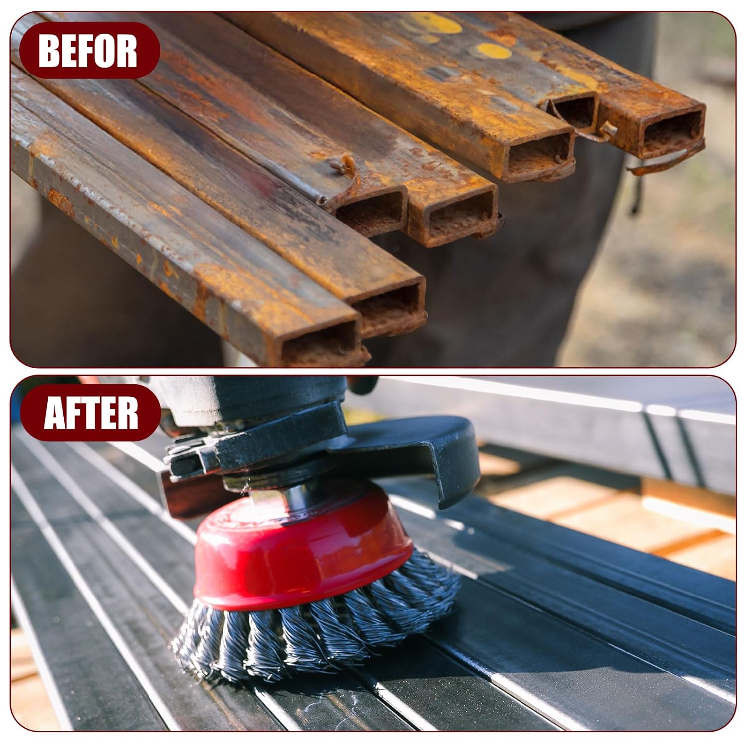 Tandefio 36 Pcs 3 Inch Wire Wheel Cup Brush with 5/8"-11 Threaded Arbor for 4 1/2 Angle Grinder Knotted Wire Cup Brush for Heavy Cleaning Rust Removal