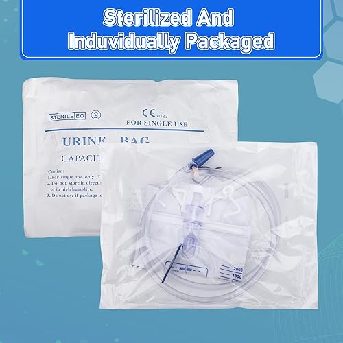 Miniatura 6 de Bolsas para catéter, bolsas de orina de 67.6 fl oz para hombres, bolsa de drenaje urinario con cámara antirreflujo mejorada, tubo de drenaje grueso