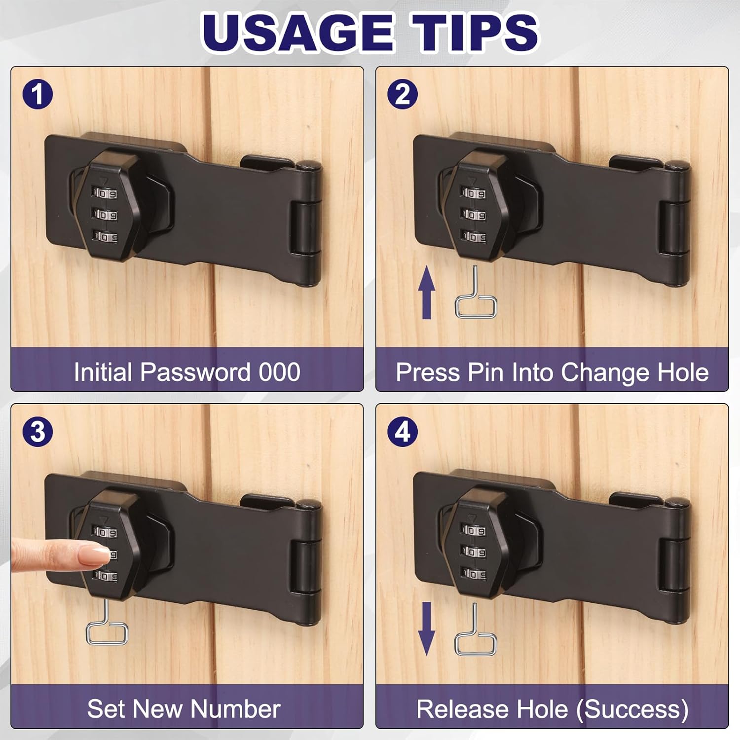 2 Pcs Keyless Cabinet Lock with Combination Code (4 Inch) - 3-Digit Password Hasp Latch Lock Mechanical Password Rotary Hasp, for Drawer Closet Cupboard Fence Bathroom Door, Black