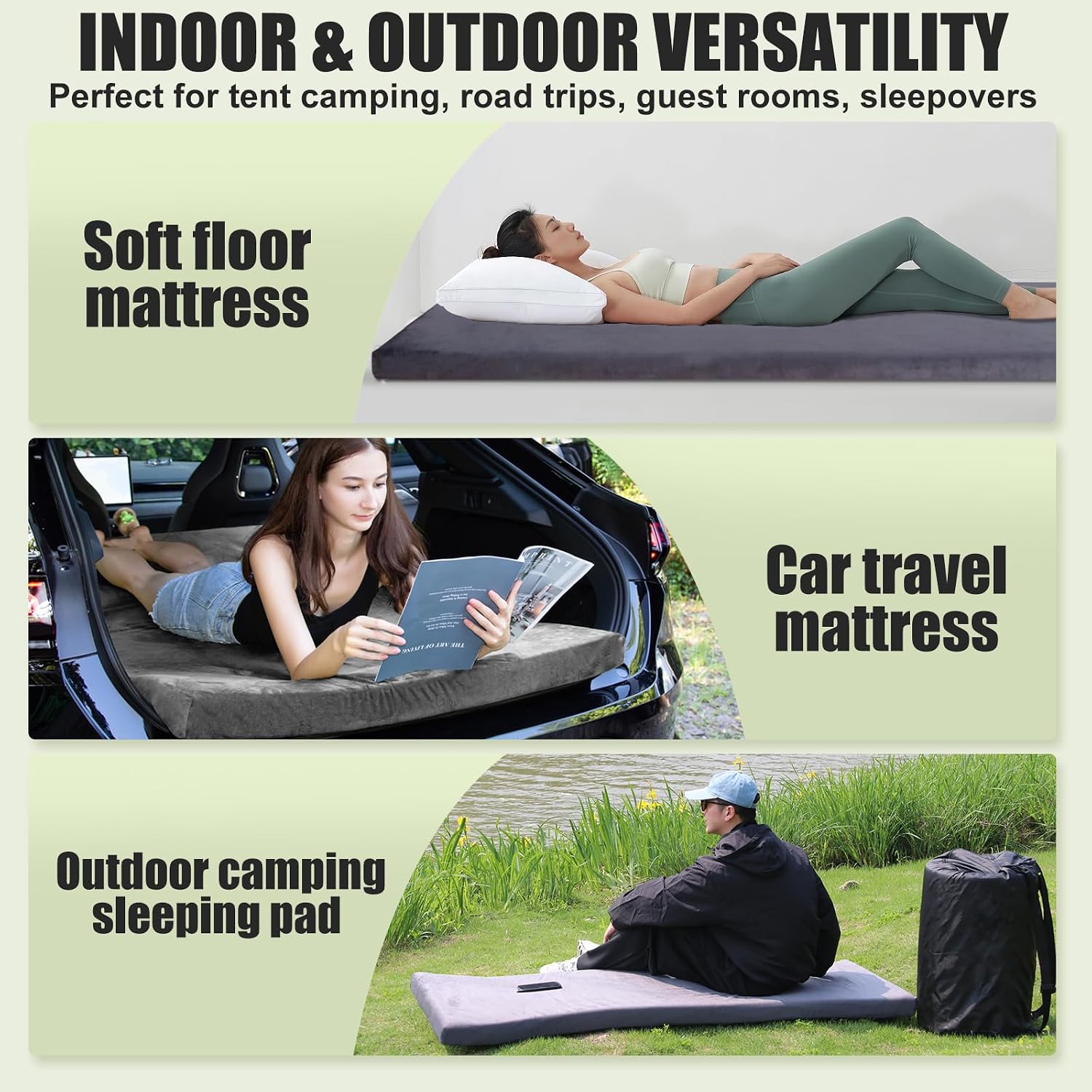 Sleeping Pad for Camping, Portable Roll Up Memory Foam Mattress