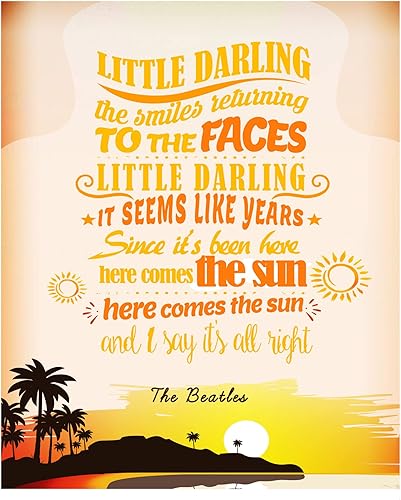AMERICAN LUXURY GIFTS Here Comes the Sun Retro Music Wall Art – Feel-Good Vintage Quote Poster for Home, Office, or Man Cave – Sun-Themed 8x10
