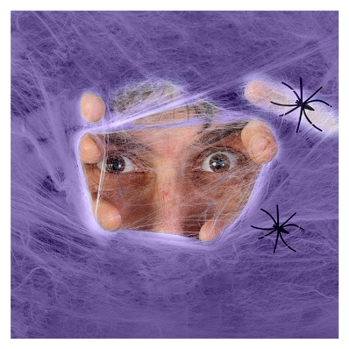 Komonee 3 x Spiderweb Halloween Stretchy Fake Spider Cob Web with Spiders Indoor Outdoor Garden Haunted House Party Decoration Purple — image 1