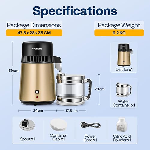 Miniatura 7 de VIVOHOME Destilador de agua para encimera de 1.1 galones4L 304 de acero inoxidable destilado con filtro purificador de interruptor inteligente para