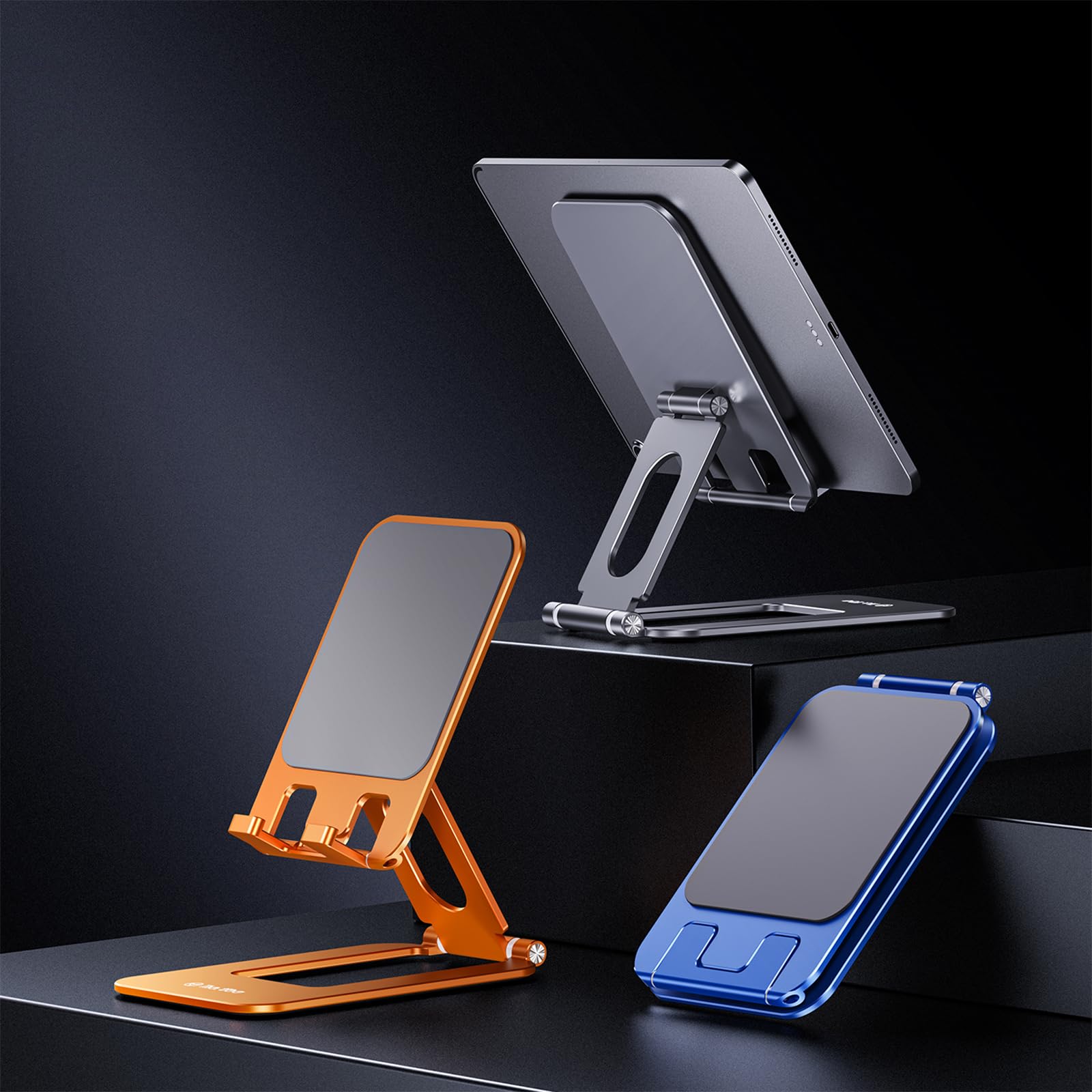 Soporte de teléfono celular de escritorio, soporte plegable de aleación de aluminio para escritorio, soporte portátil ajustable compatible con todos los teléfonos inteligentes y tabletas de 4