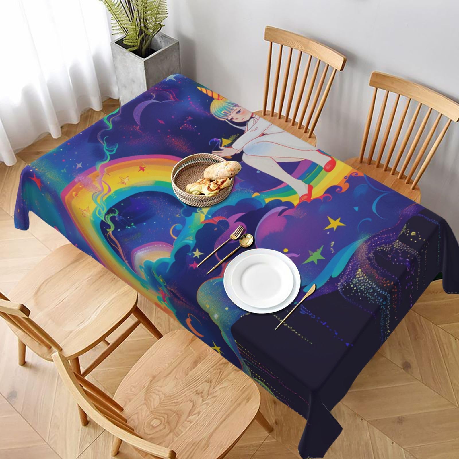 WPKJU Rainbow Printed Tablecloth 60x90 in Water Resistant Table Cover Washable Rectangle Table Cloth for Dining Tables
