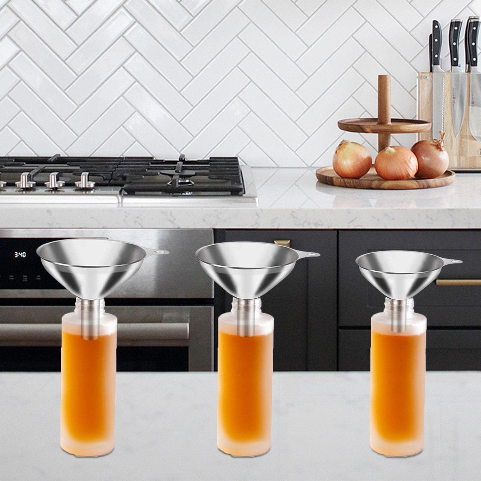 5X Juego de 3 Embudos de Cocina de Acero Inoxidable Multiusos de Alimenticio con Asas para Transferir Alimentos Sólidos E Ingredientes de Aceite Lí