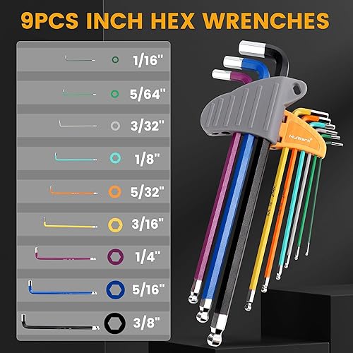 Miniatura 2 de MULWARK Juego de 28 llaves Allen magnéticas de acero S2 con mango en T, juego de llaves hexagonales SAE (116"-38") Allen llave métrica (0.059