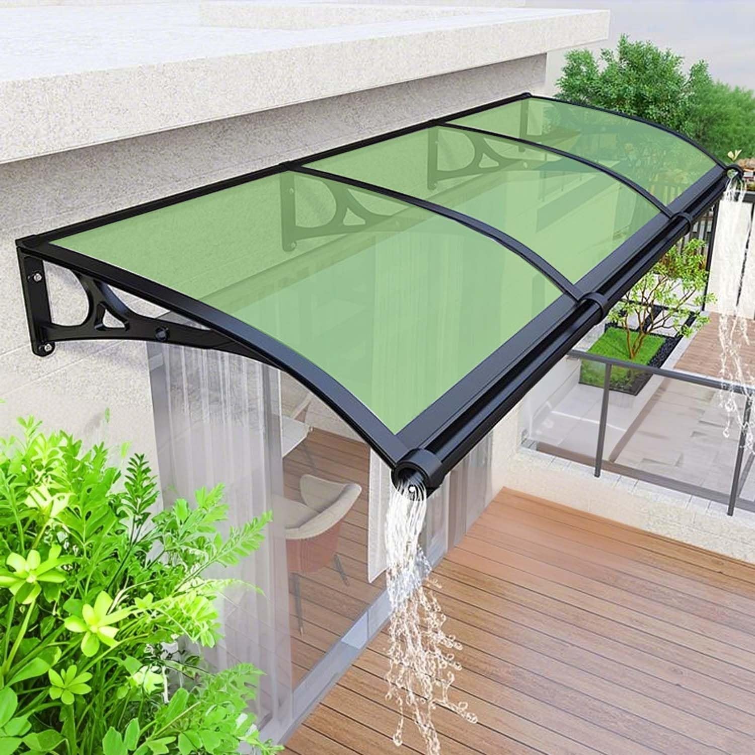 GJZQDKX Exterior Door Awning - Polycarbonate Window Canopy for Patio Porch & Entrance - UV/Rain/Snow Protection - Available Sizes: 24x28in to 47x228in (Grass Green)