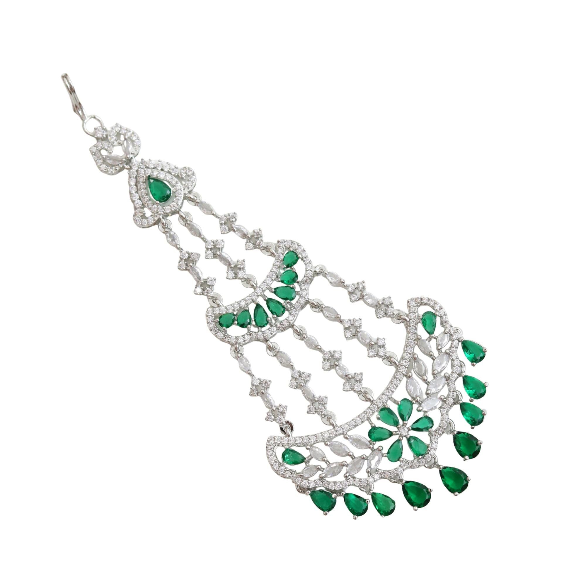 Traditional CZ Crystal Green Stone Studded Bridal Passa-image-47