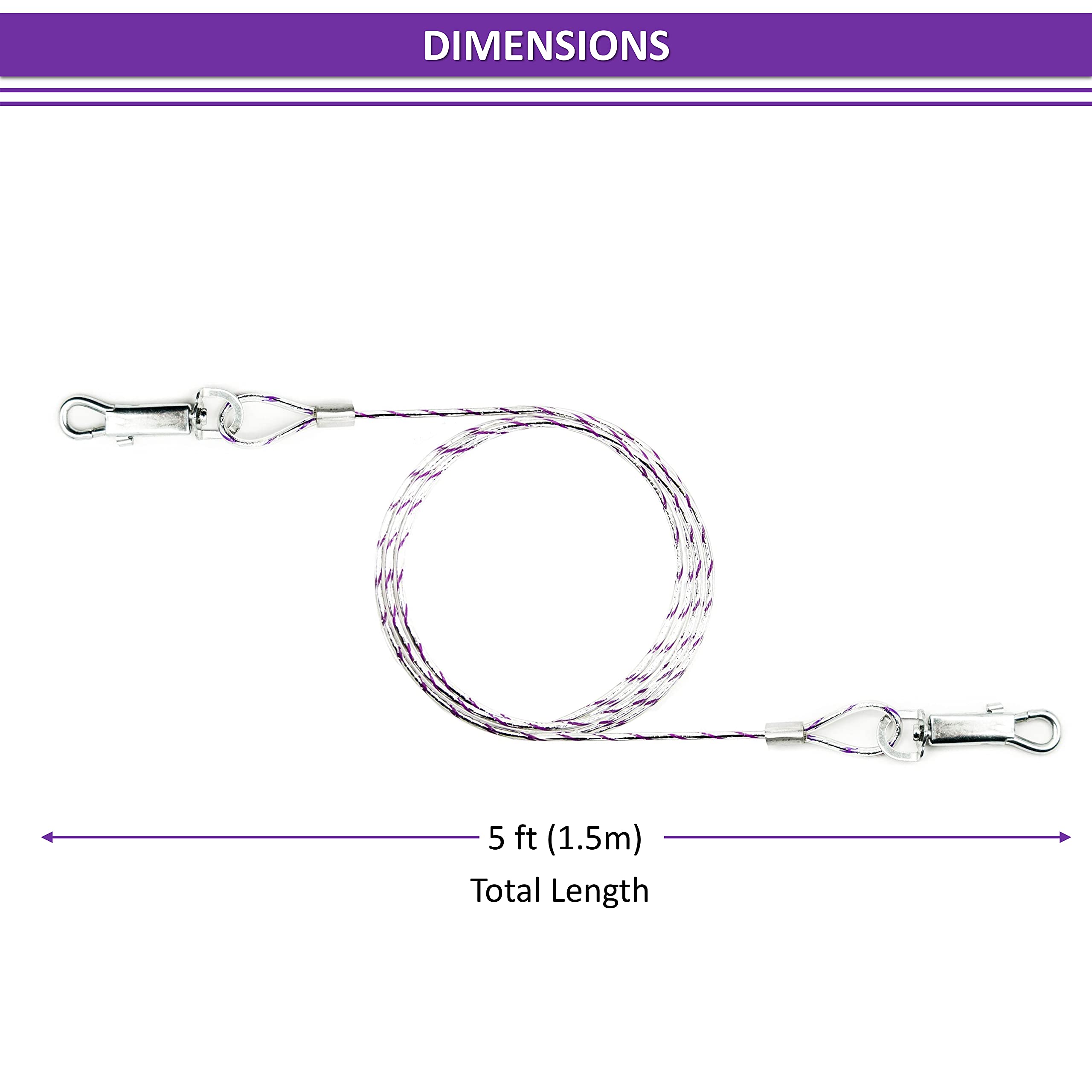 1x 1.5m Reflective Dog Tie Out Cables for Dogs, 3mm Thick, Heavy Duty, PVC Cover, Camping Accessories - Image 3