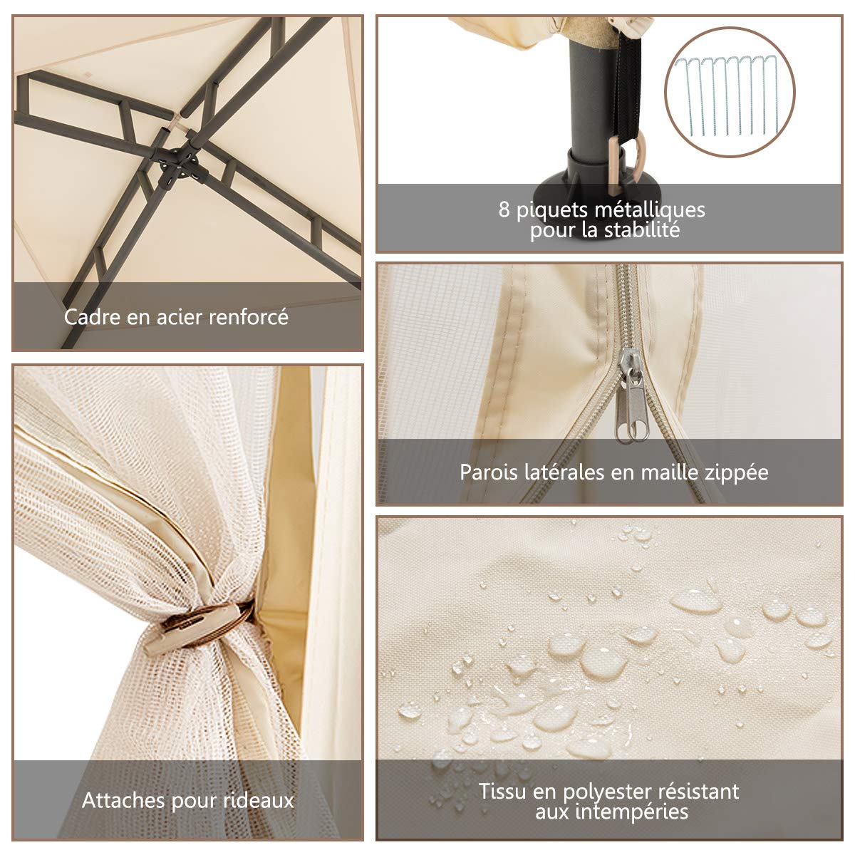 RELAX4LIFE Tonnelle 3x3 Imperméable avec Moustiquaire (Beige)