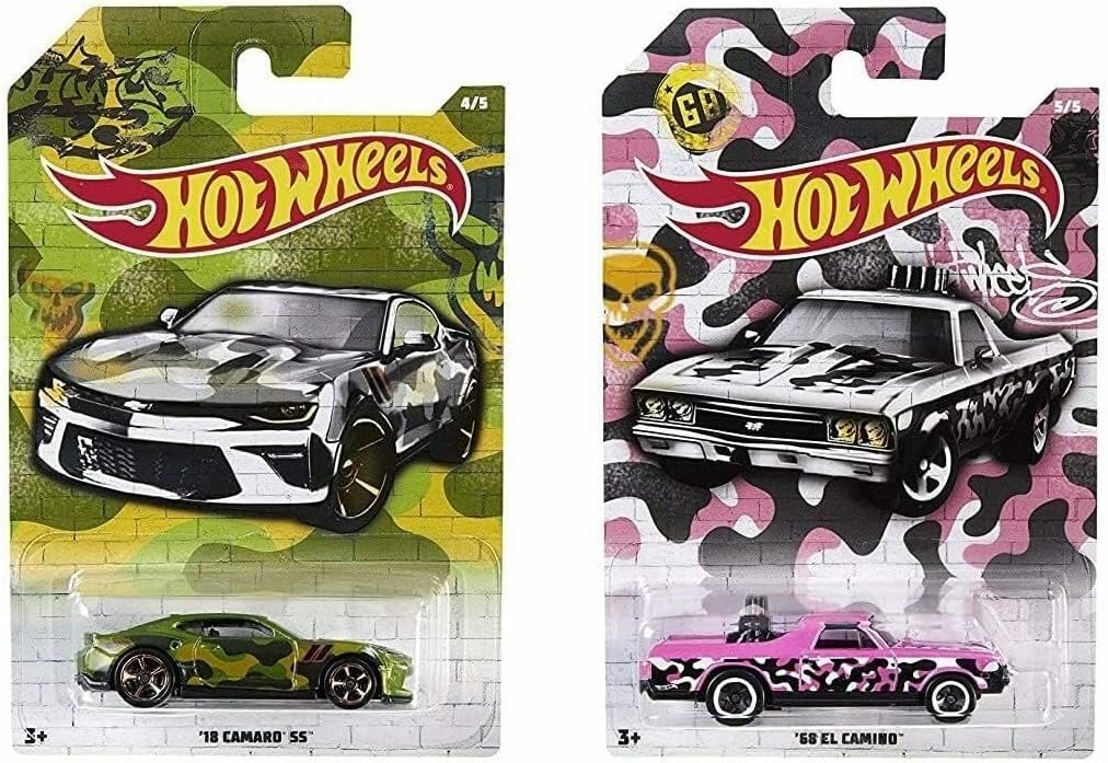 Hot Wheels Mattel 2019 Urban Camo Series Complete Bundle of 5 Die‑Cast Vehicles, Camouflage Graphics, 1:64 Scale, Ages 3+