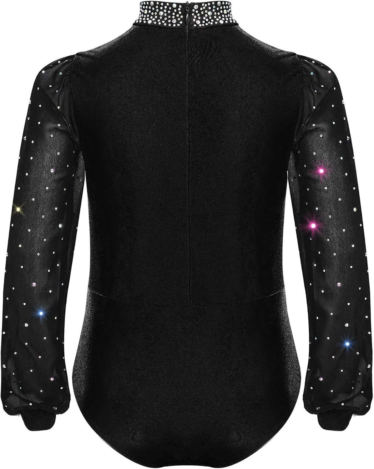 XUNZOO Boys Figure Ice Skating Dance Leotard Sparkly Rhinestone Latin Jazz Bodysuit Ballroom Stage Performance Shirt