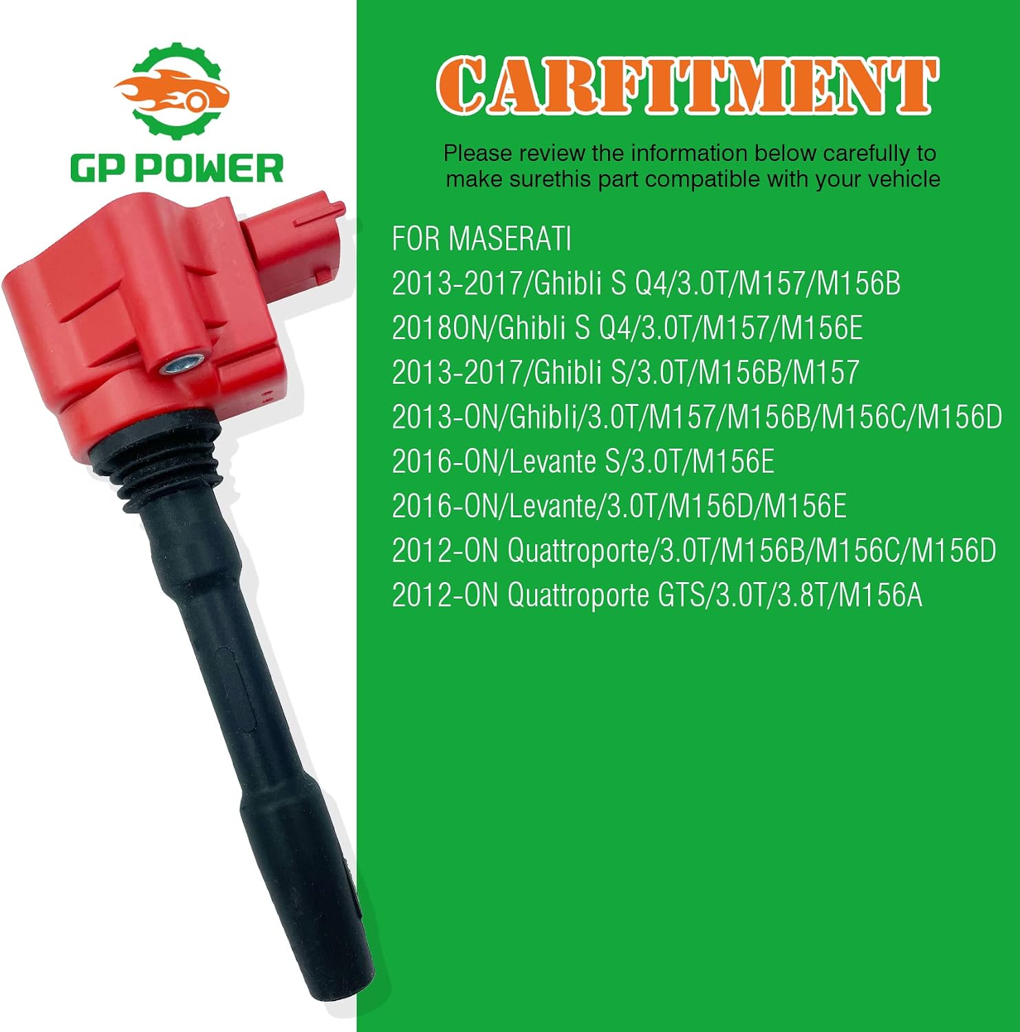 Ignition Coil Set of 6, Compatible with Maserati Ghibli, Quattroporte, Levante Models with 3.0T, 3.8T/M156/M157 Engines, Direct Replacement for OEM Part 000288233